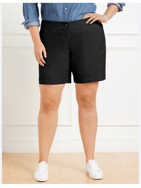 Talbots Relaxed-Fit Black Cotton Chino-Shorts Black Stretch  Bermuda Shorts